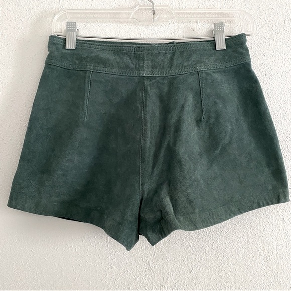 Zara Green Suede Leather Button Fly High Waist Shorts sz S - Picture 6 of 7